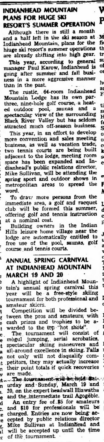 Snowriver Mountain Resort - Lodge at Jackson Creek (Indianhead Resort) - Feb 24 1972 Article